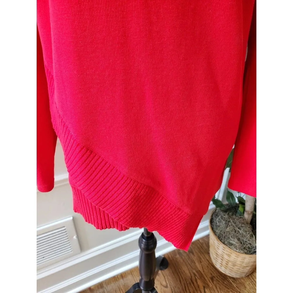 Rafaella Women's Red Cotton Round Neck Long Sleeve Pullover Knit Sweater Size L - Image 4