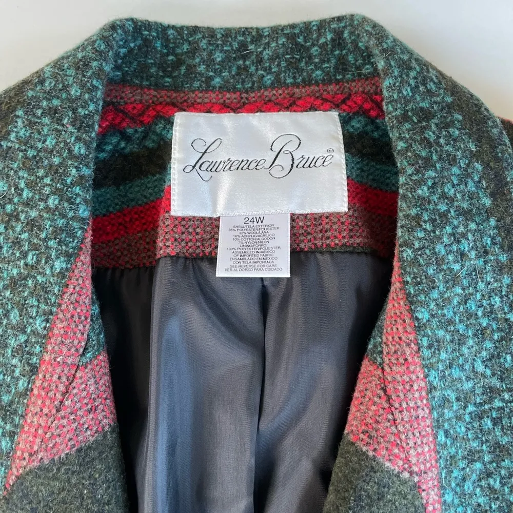 Vintage Green Red Laurence Bruce Aztec Graphic Print Blazer Jacket Sz 24W - Image 7