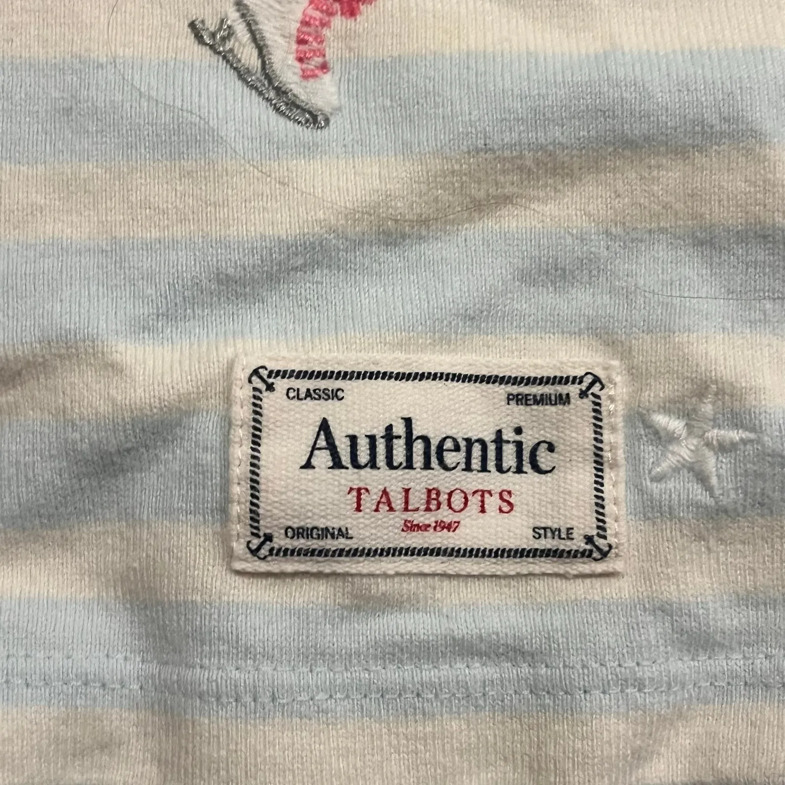 Talbots Top Size XL Petite Blue White Striped Ice Skate Embroidered T-Shirt‎ - Image 6