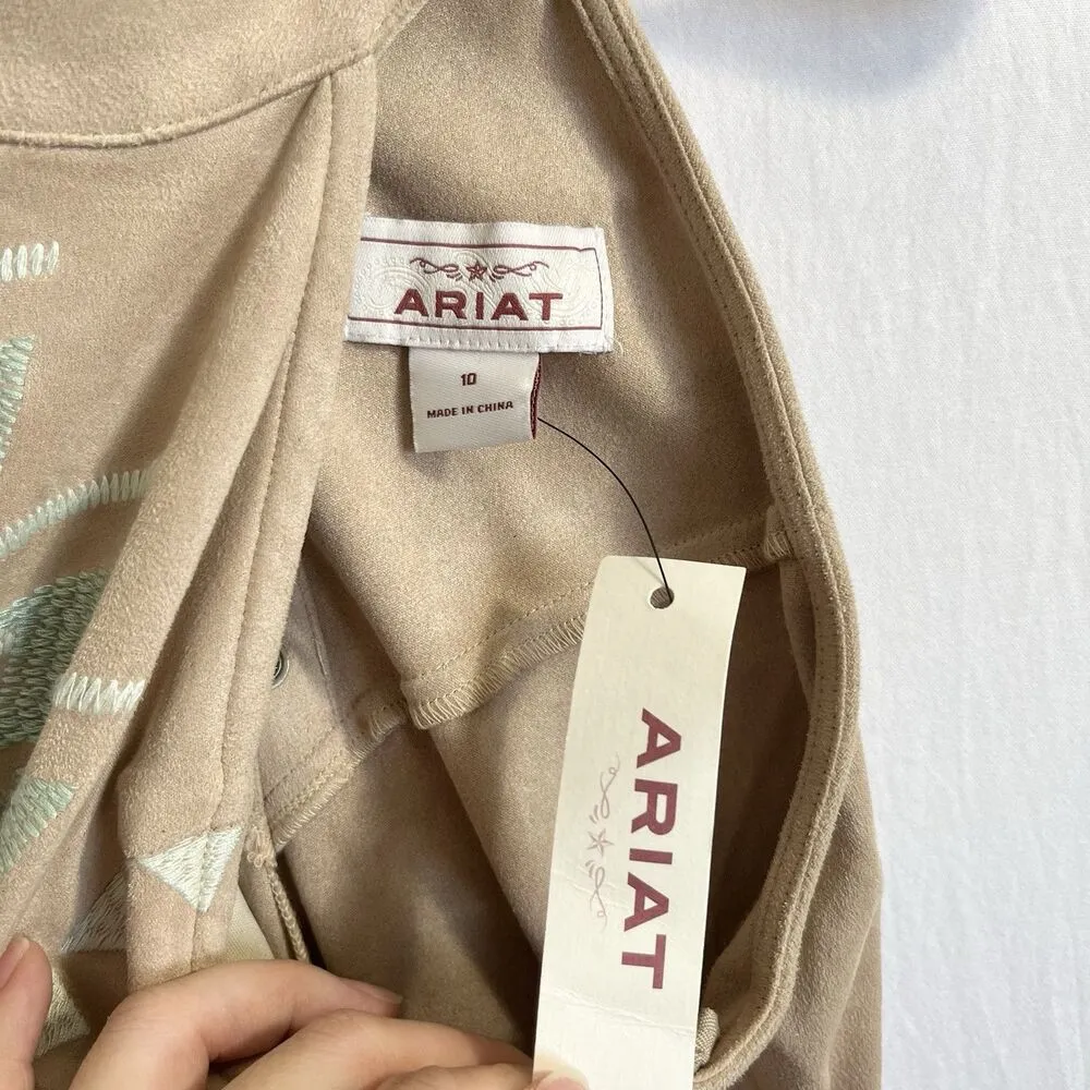 NWT Ariat Mini Dress Sz 10 Tan Faux Suede Aztec Embroidered Western Boho Cowgirl - Image 5