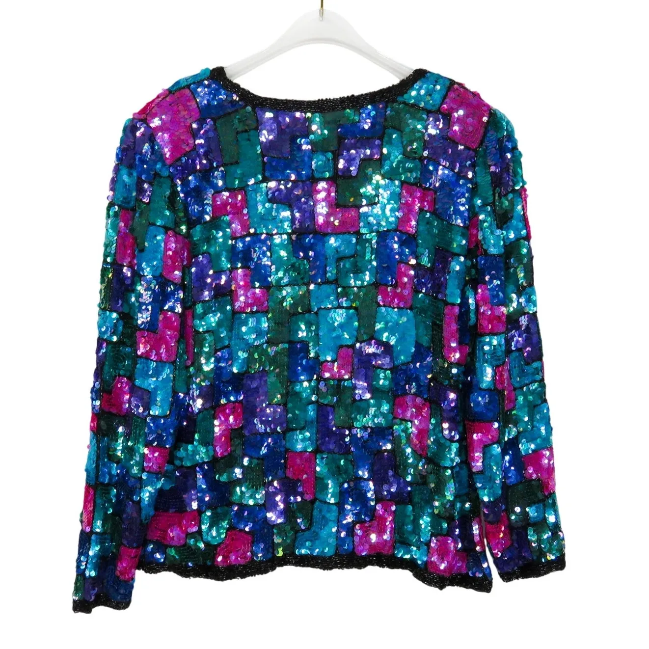 Stenay Vintage Sequin Jacket Multicolor Sequin Silk Blazer Medium Blue - Image 2