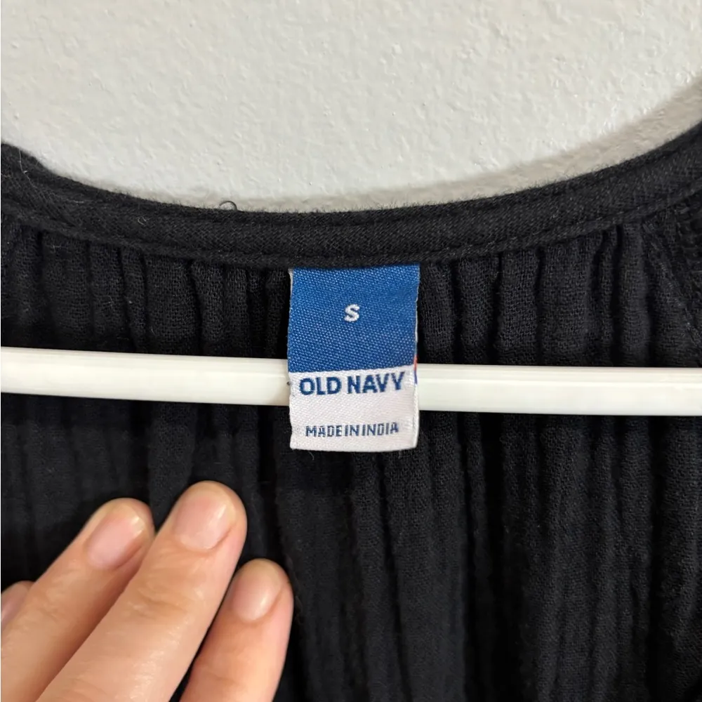 Old Navy Black Crinkle Crepe Gauzy V-Neck Boho Maxi Prairie Dress Size Small - Image 7