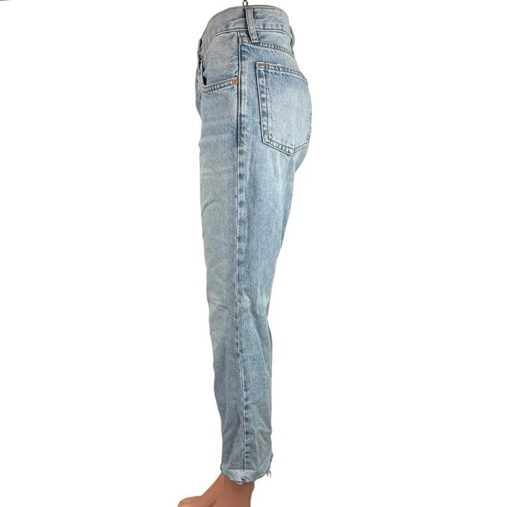 MNG Denim Blue 100% Cotton Light Wash High Rise Cropped Straight Leg Jean Size 1 - Image 2