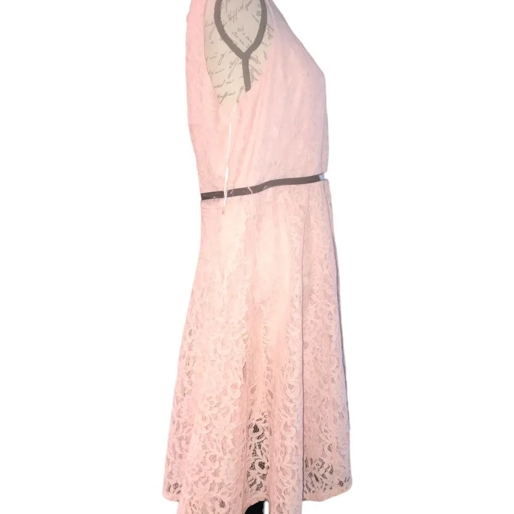 Ellie Size XL Pink Lace Dress with Black Belt - Image 3