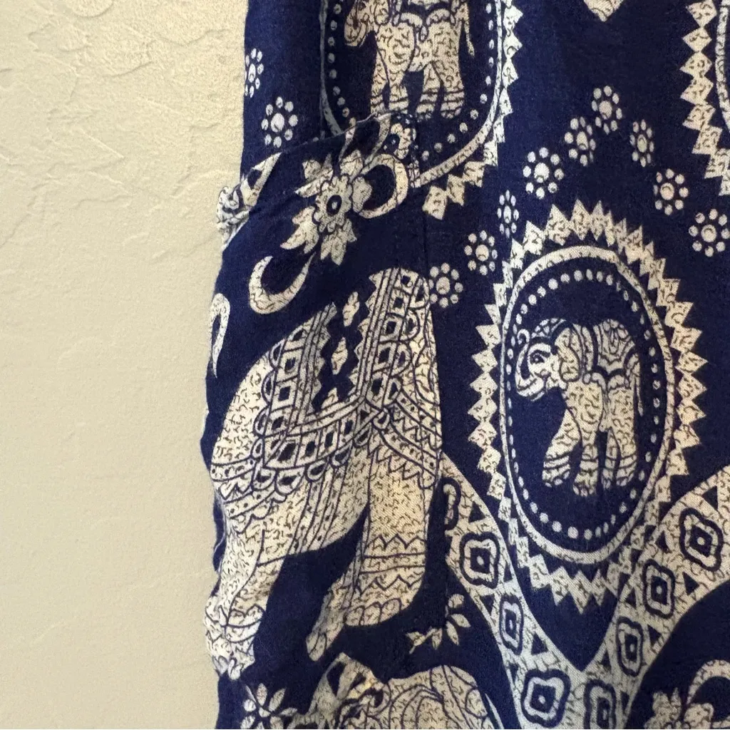 The elephant pants navy and cream elephant print harem 100% rayon pants small Blue - Image 8