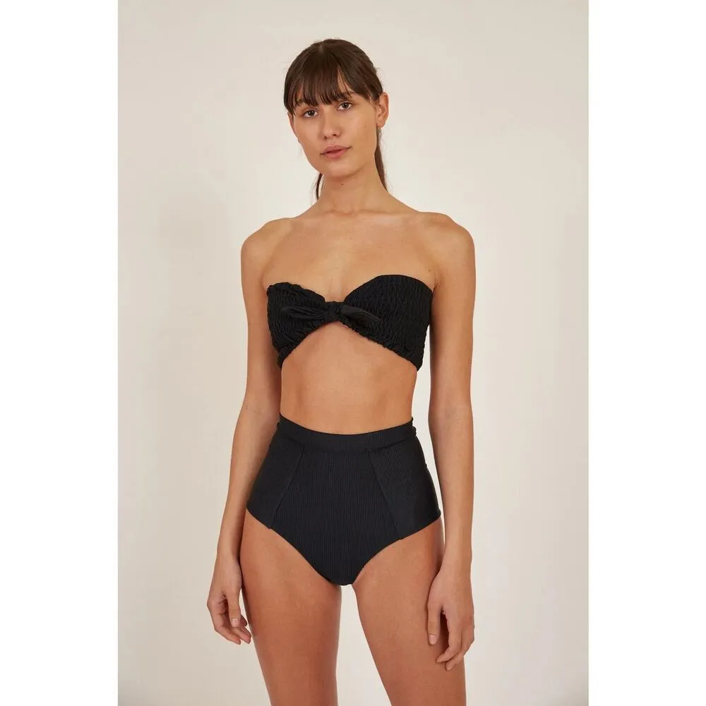 NEW Le Buns Zari Cheeky Cut Black Ribbed High Waisted Bikini Pant Size 6 - Image 4