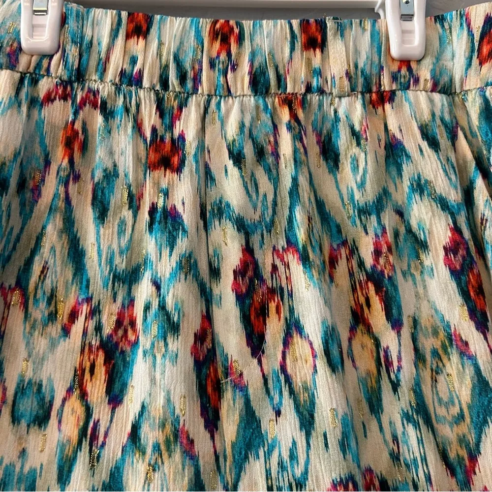 Zara metallic gold colorful abstract ikat print lightweight pants size small - Image 6