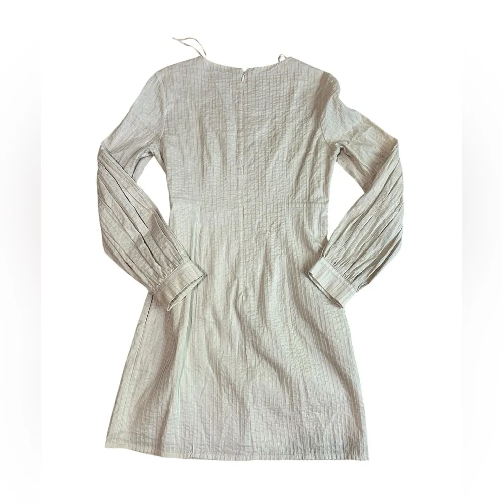 COS Long Sleeve Beige Pleated Dress 100% Cotton Size 4 - Image 5