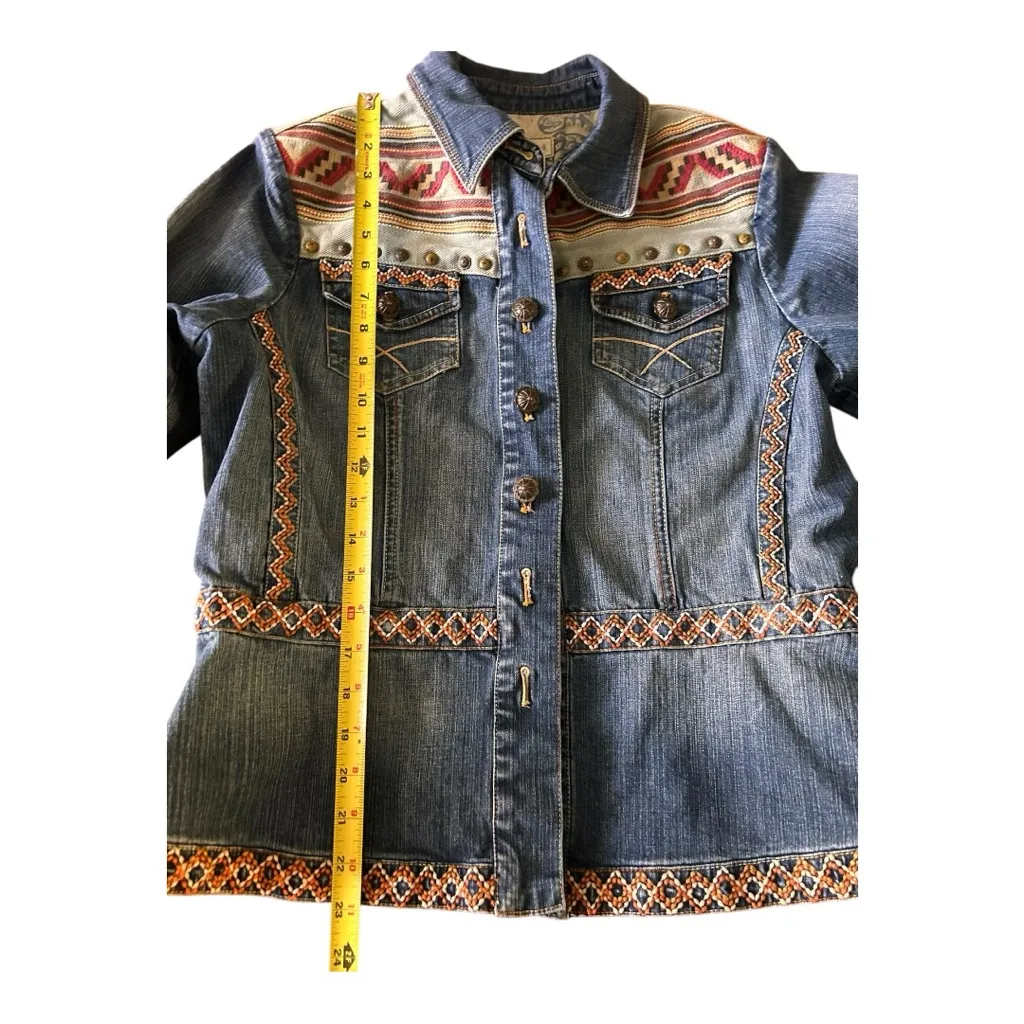 Coldwater Creek  SW Aztec print peplum denim jacket Size Medium - Image 6