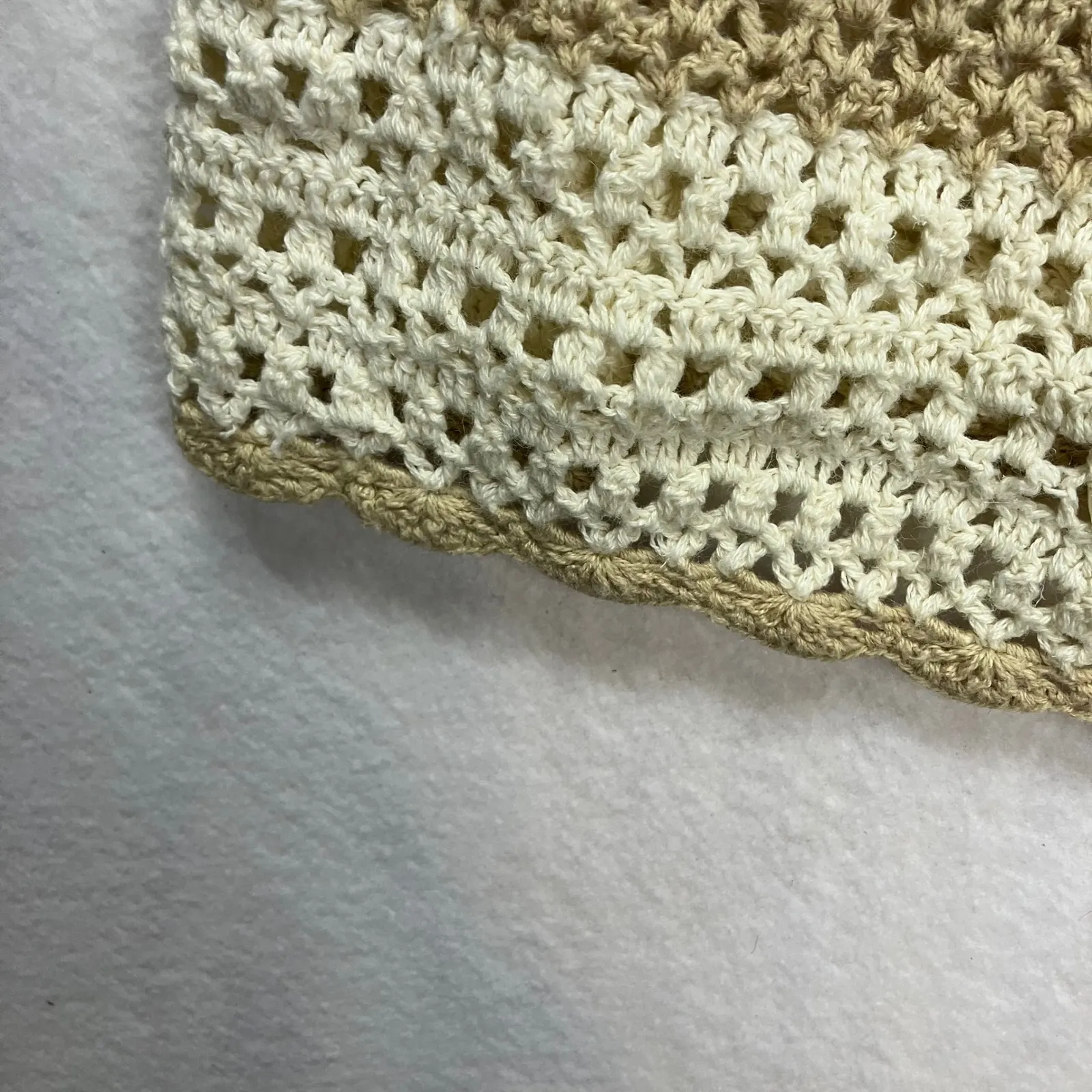 Vintage Cervelle Crochet Knit Button Up Cardigan Beige Cream Floral Applique 3X Tan - Image 9