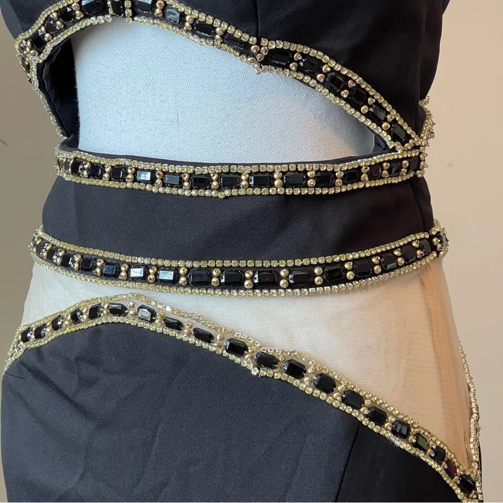 JASZ COUTURE | Black Beaded Halter Cutout Gown Sz 10 - Image 4