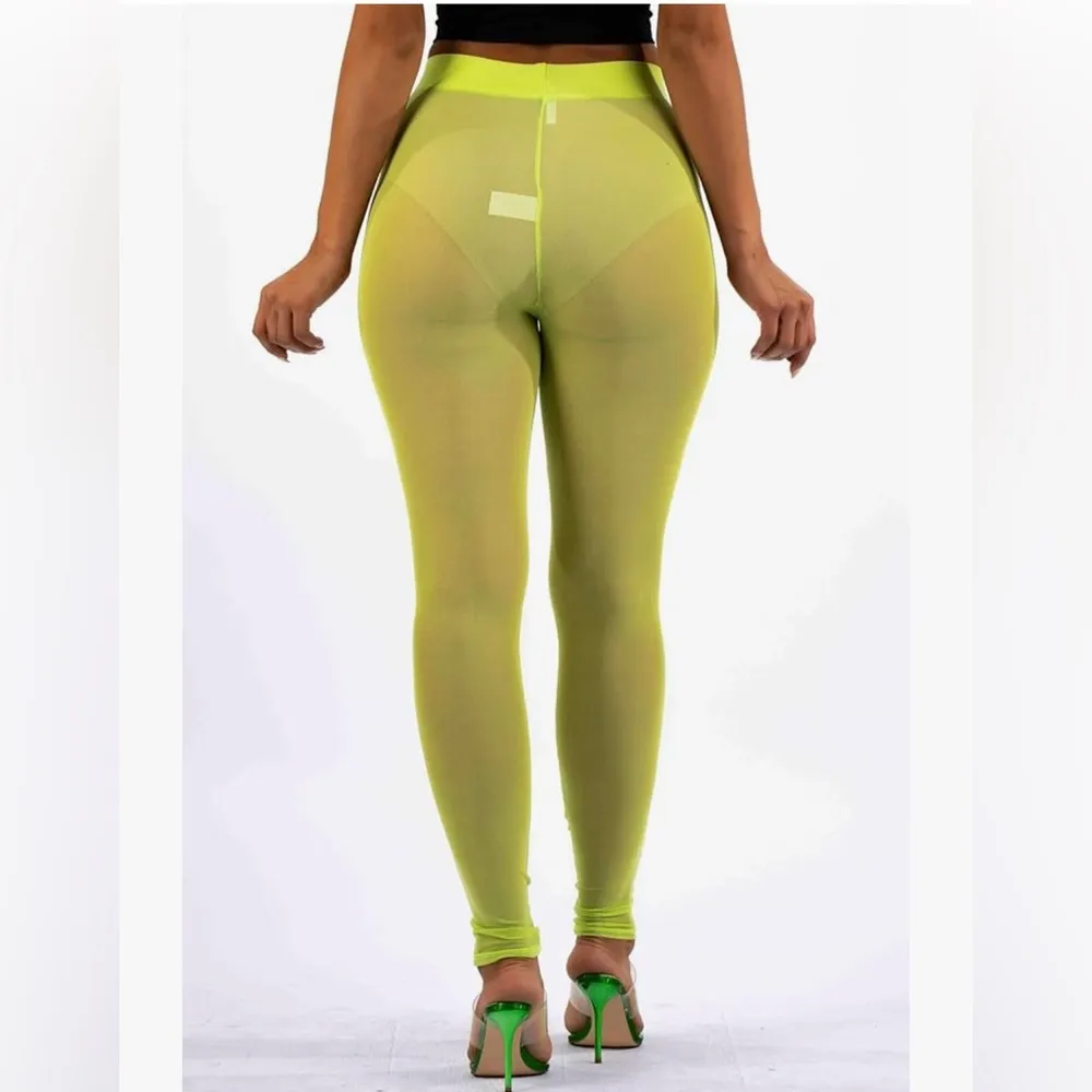 NEW Lime Sheer Mesh High Waist Leggings Pants Stretch Tights See Through XS - Image 2