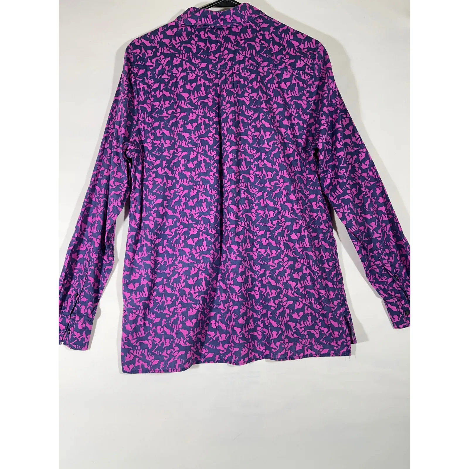 Gap Fitted Boyfriend Shirt Womens 1/2 Button Up Pink Purple Horse Print Preppy M - Image 3
