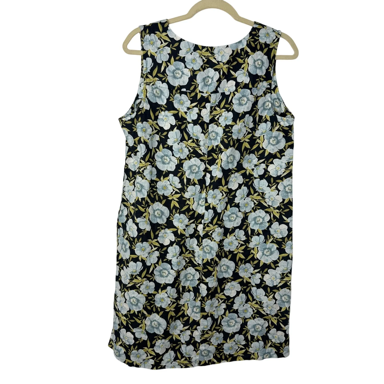 J. Jill Love Linen Floral Sleeveless Shift Dress Black Blue Size Medium Petite - Image 2