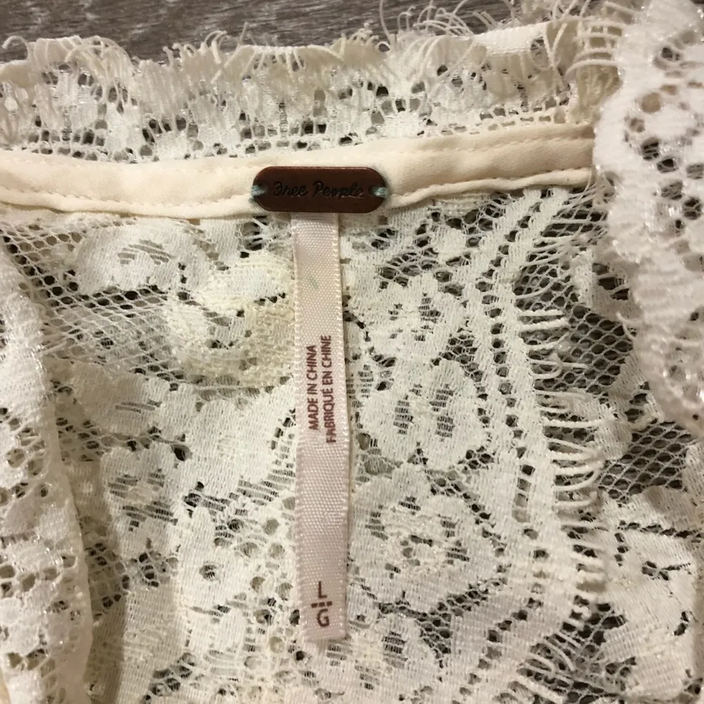 Free People Lace Top Cream Boho Chic Bohemian Tank Blouse Large - Image 6