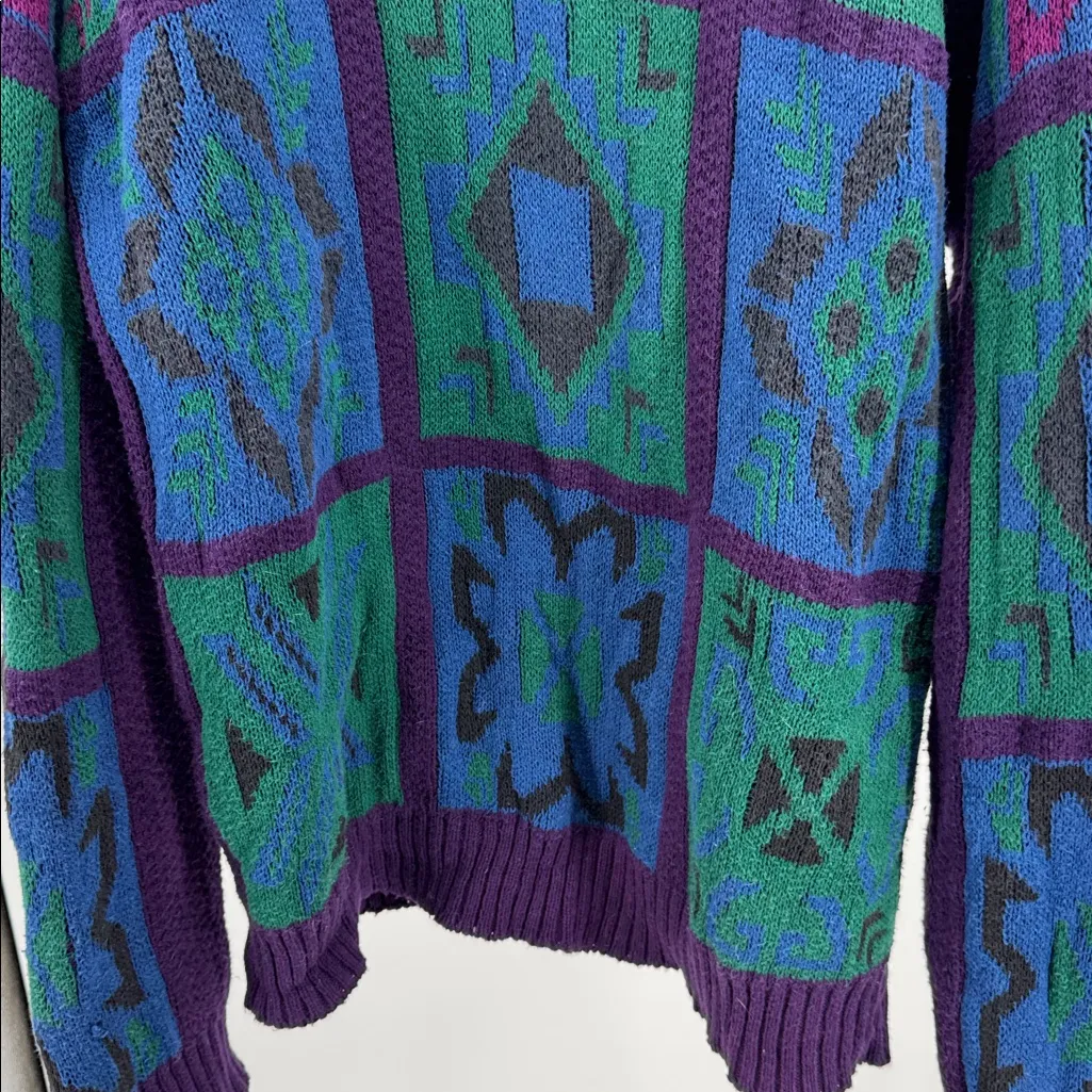 LOBO by Pendleton Purple teal Geometric Sweater color block L vintage 90s retro - Image 9