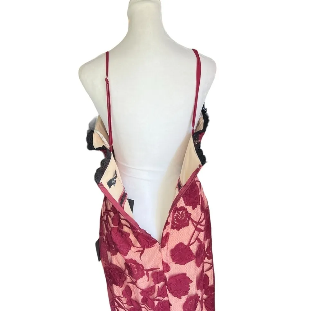 Lulus - NWT Alluring Dream Burgundy Floral Mesh Lace Trumpet Midi Dress Sz M - Image 8