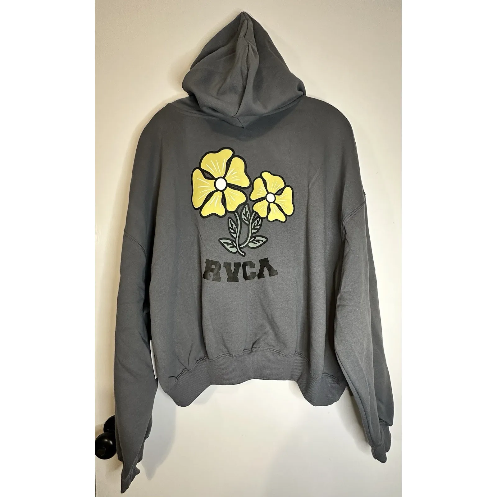 RVCA Gray Floral Graphic Kick Back Crop Hoodie Dolman Sleeve Casual Womens Sz XL - Image 4