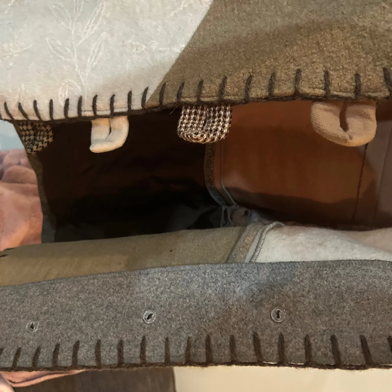 baabaazuzu luxury designer Patchwork Wool Blend Jacket Button‎ Front Neutral Tan Size L - Image 8