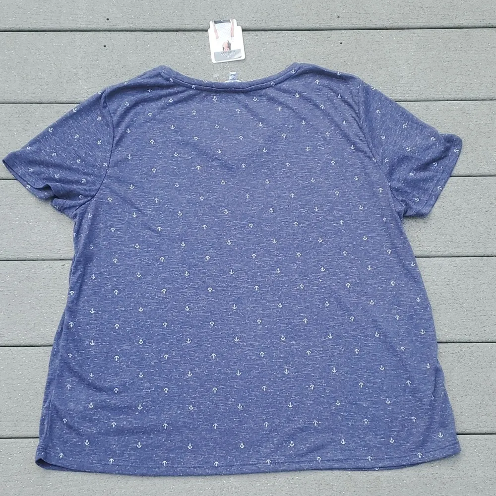 NWT Company Ellen Tracy Anchor Print V-Neck Linen Blend T-Shirt - Image 7