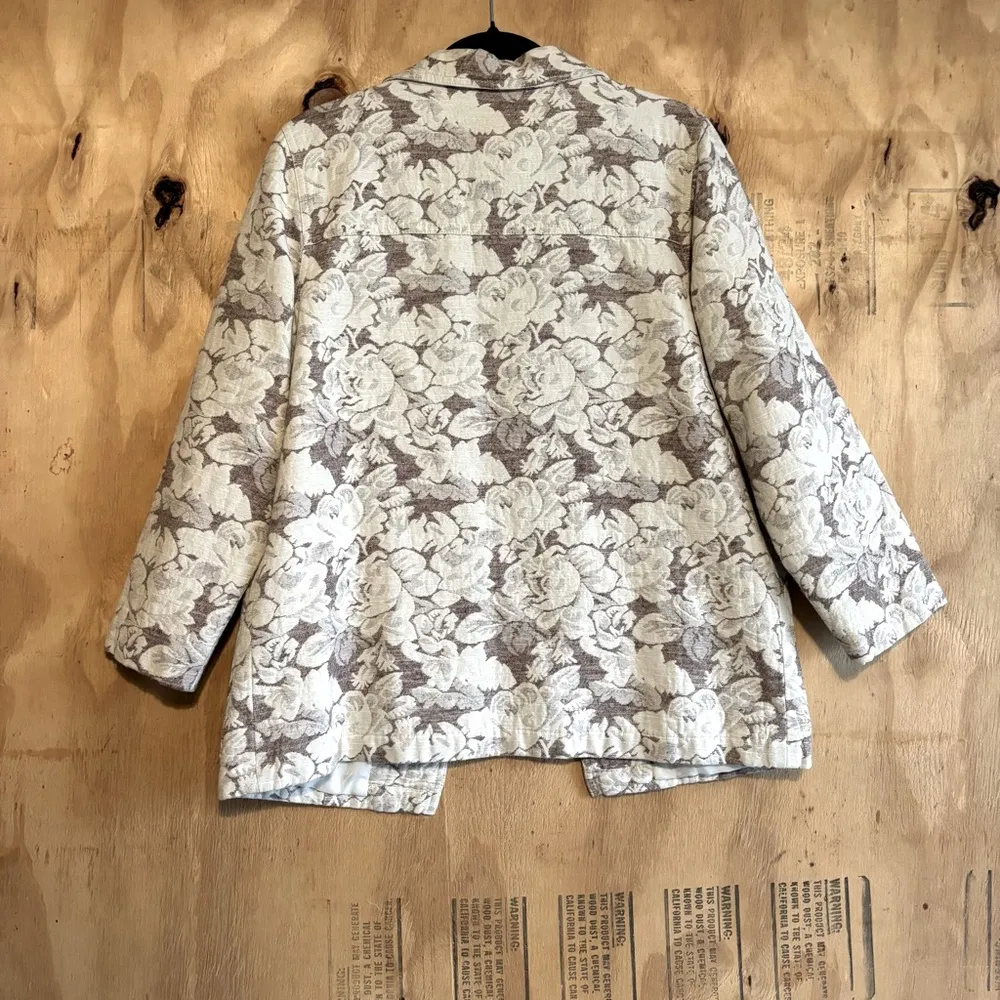 Dialogue Beige Brown Floral Brocade Linen Blend Blazer Jacket Sz 12 - Image 3