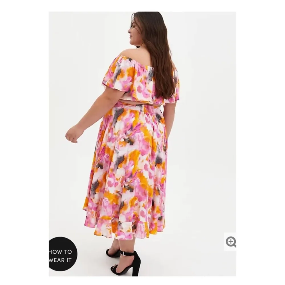 Torrid Pink&Orange Watercolor Tie Dye Skirt&Crop Set Sz.1 NWT - Image 3