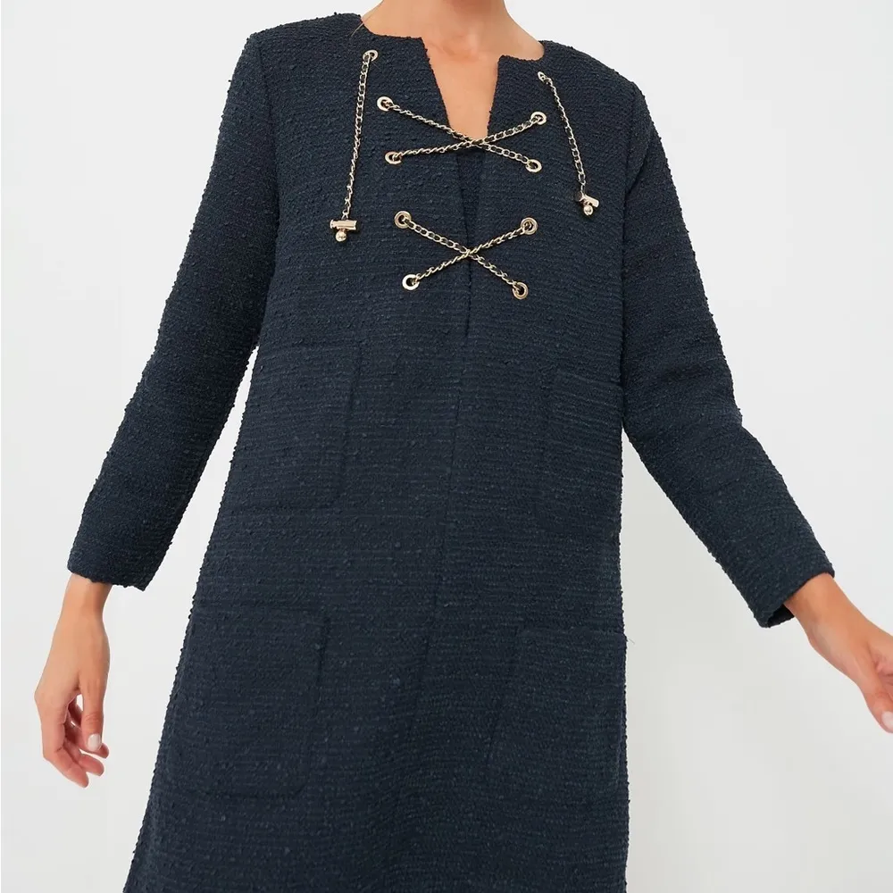 Tuckernuck Navy Tie Tweed Kelly Dress, Navy Blue Boxy Dress, Size Medium - Image 4