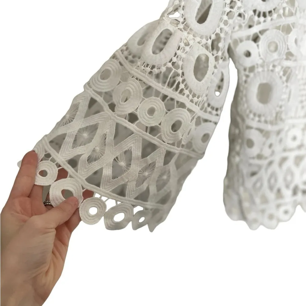 Lulus White Boho Flare Sleeve Eyelet Top XS Crop - Image 4