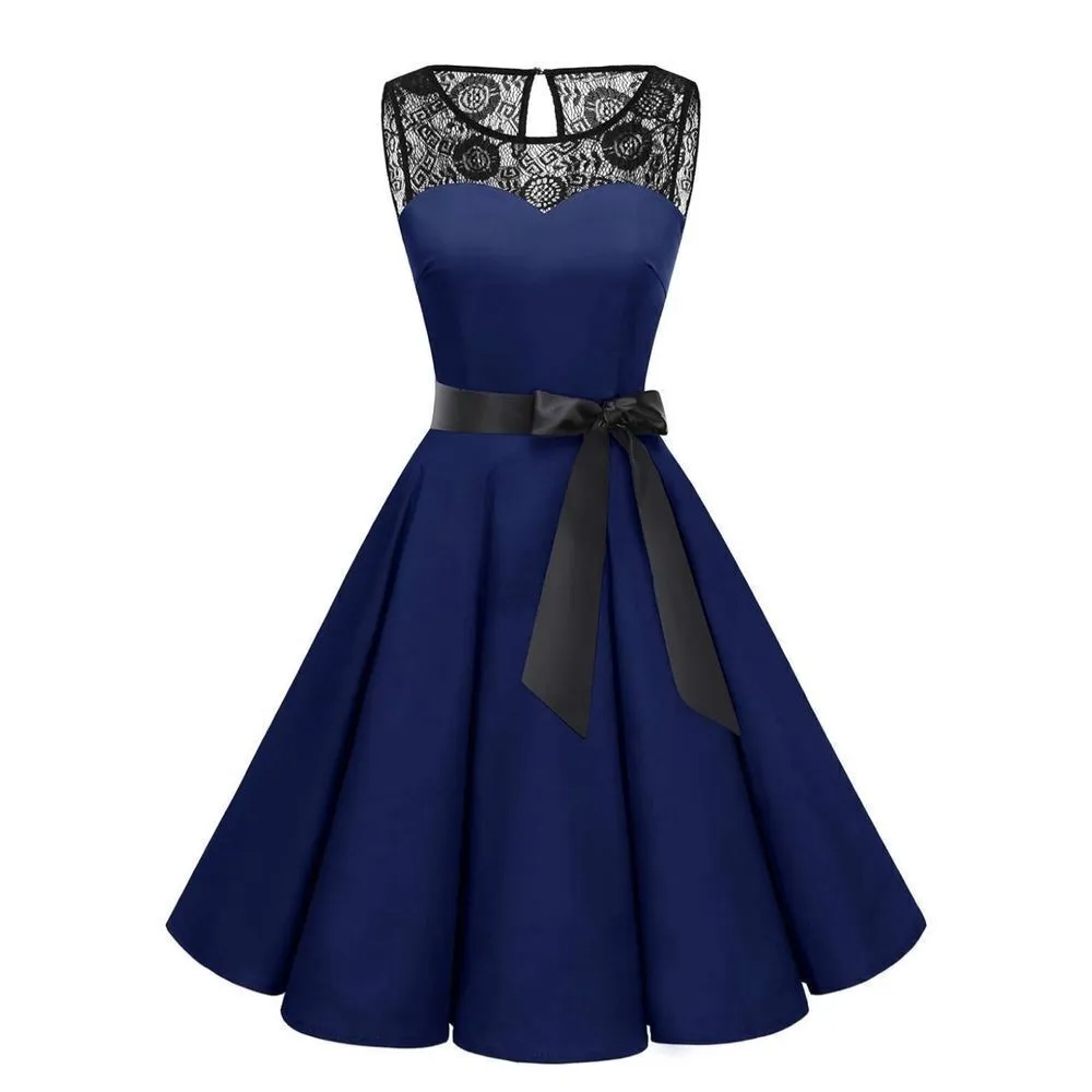 NEW 1950s Vintage Rockabilly Swing Party Dress 2X NO BELT Blue - Image 2