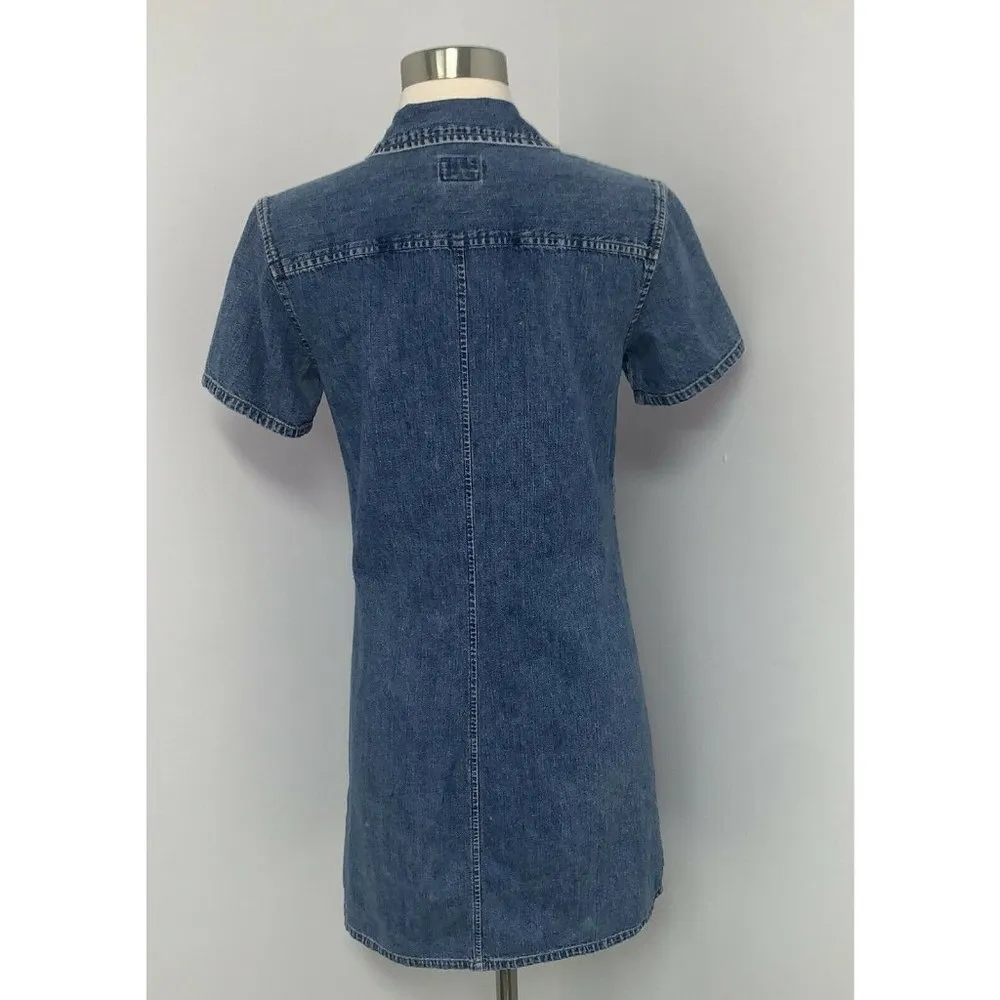 Calvin Klein Womens Blue Jean Polo Dress Junior Size 5 Vintage Stone Wash Denim - Image 4