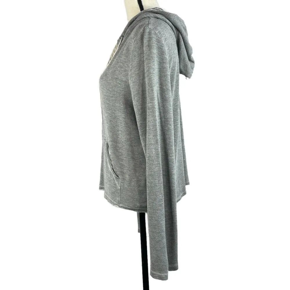 Cloth & Stone Small Hoodie Jacket Raw Hem Long Bell Sleeves Pocket Heather Gray - Image 7