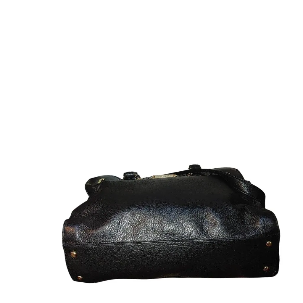 Michael Kors Satchel Hamilton Black Leather Handbag Gold Chain Strap Logo Plate - Image 11