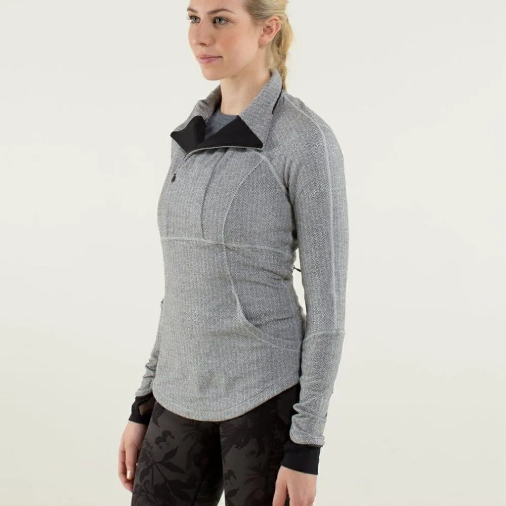 Lululemon Base Runner 1/2 Zip Heathered Herringbone Heathered Black White Black - Image 2