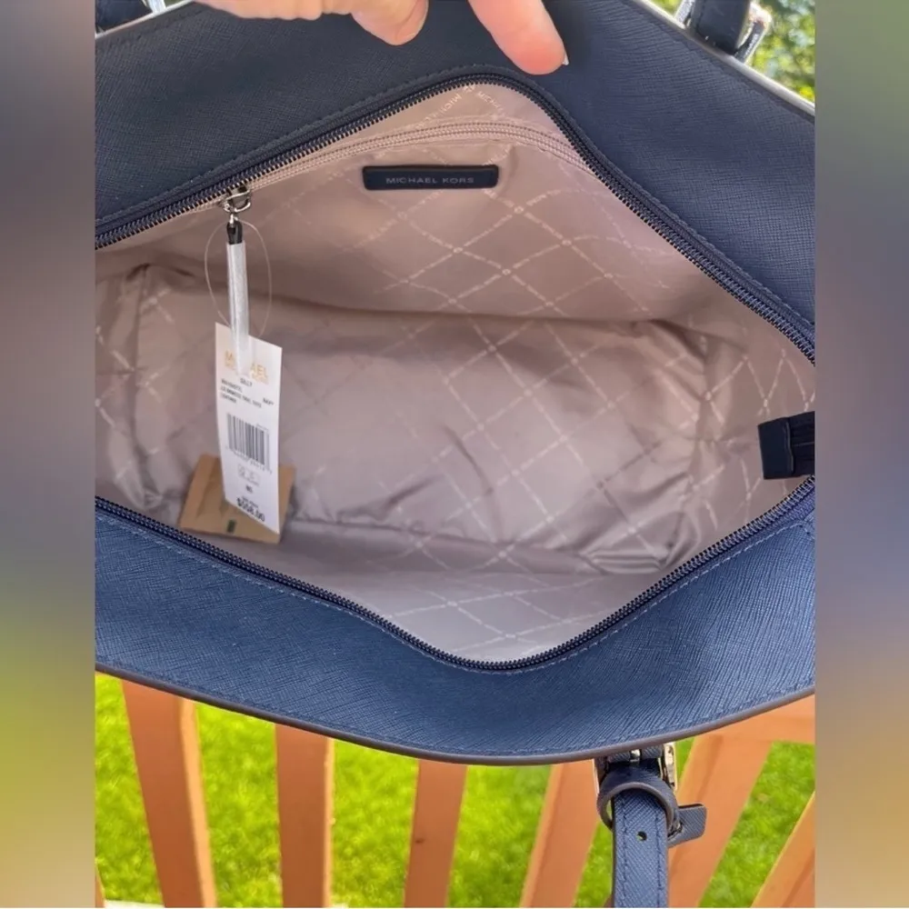 Michael Kors Gilly Large Tote & Continental Wallet Set Navy Saffiano Leather NWT - Image 5