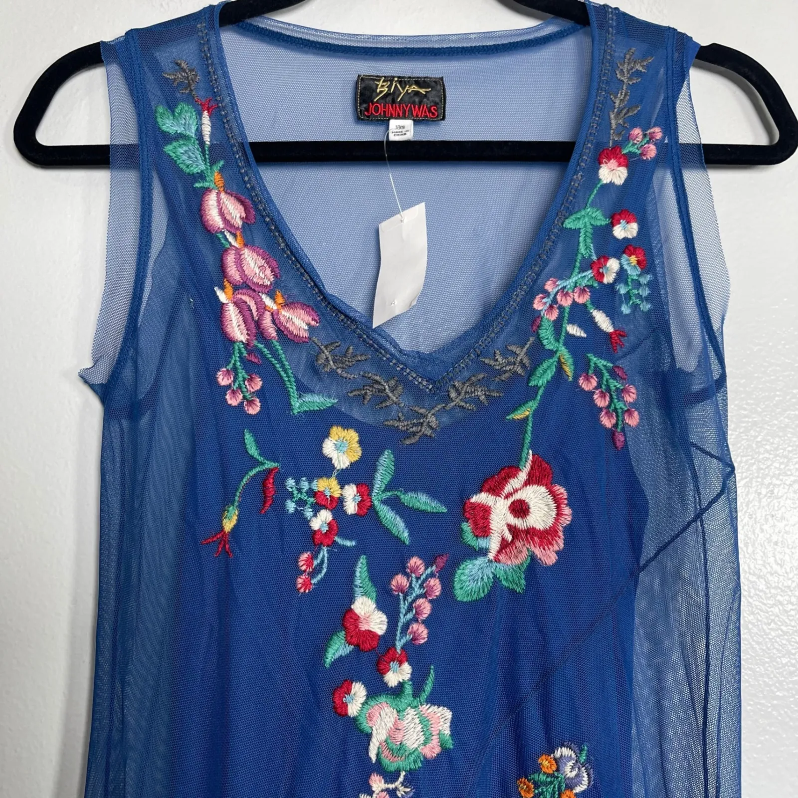 JOHNNY WAS BIYA Mazzy Bias Maxi Dress XXS Blue NEW Embroidered Boho Bohemian - Image 3