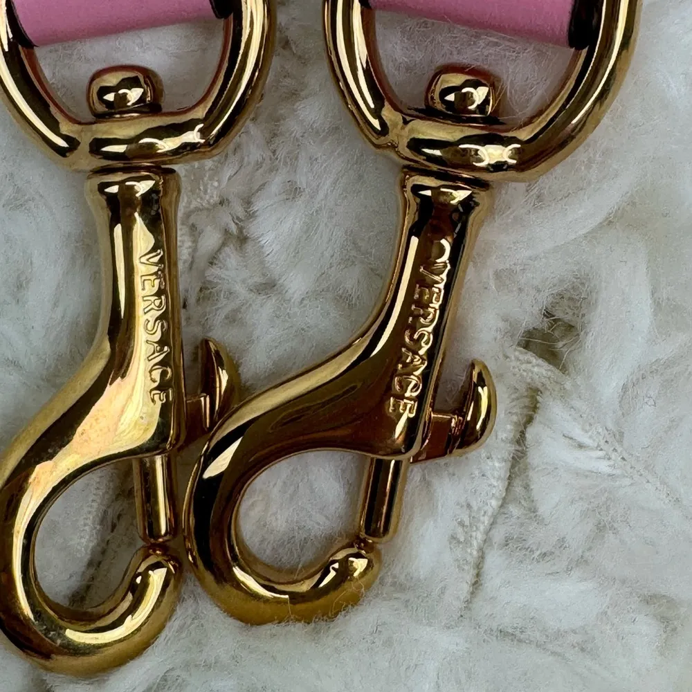 Versace Pink Nylon Leather La Greca Signature Embroidered Medusa Strap - Image 10