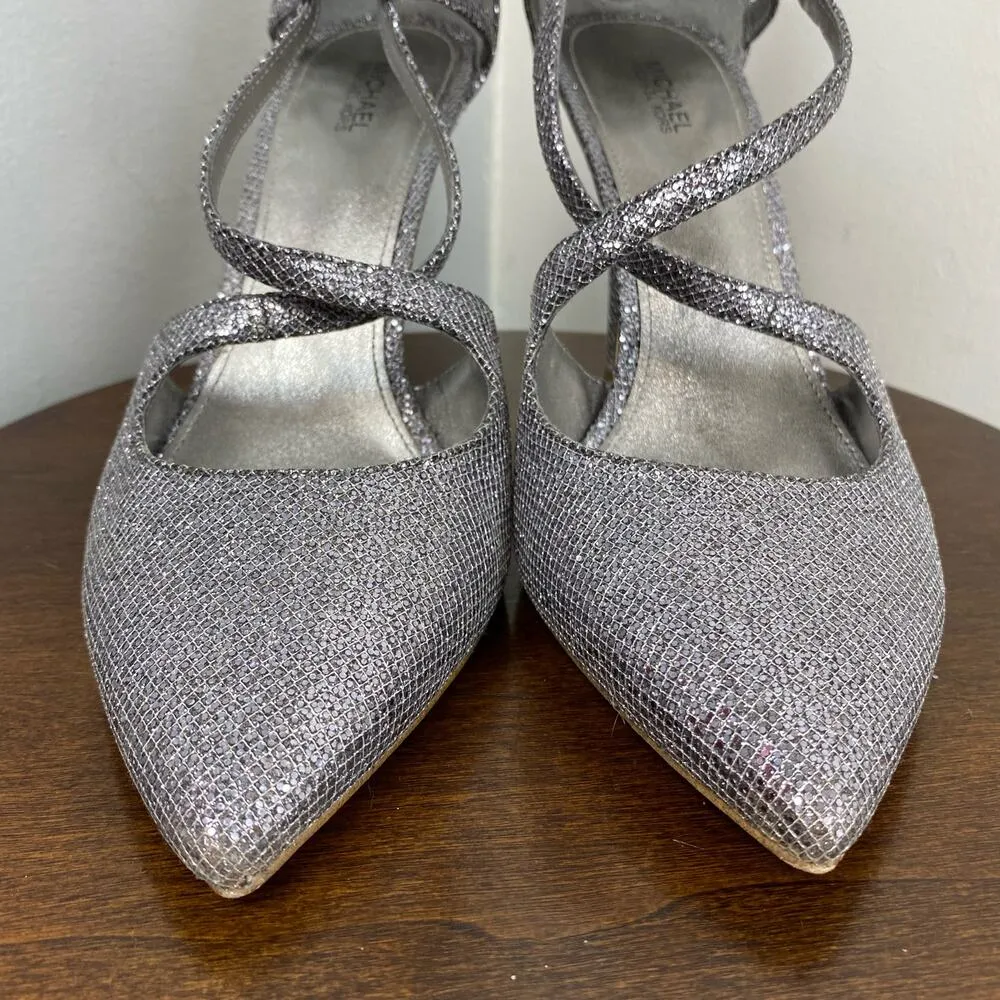Michael Kors Catia Sparkling Silver Glitter Chain Mesh High Heel Pump Size 10 - Image 3