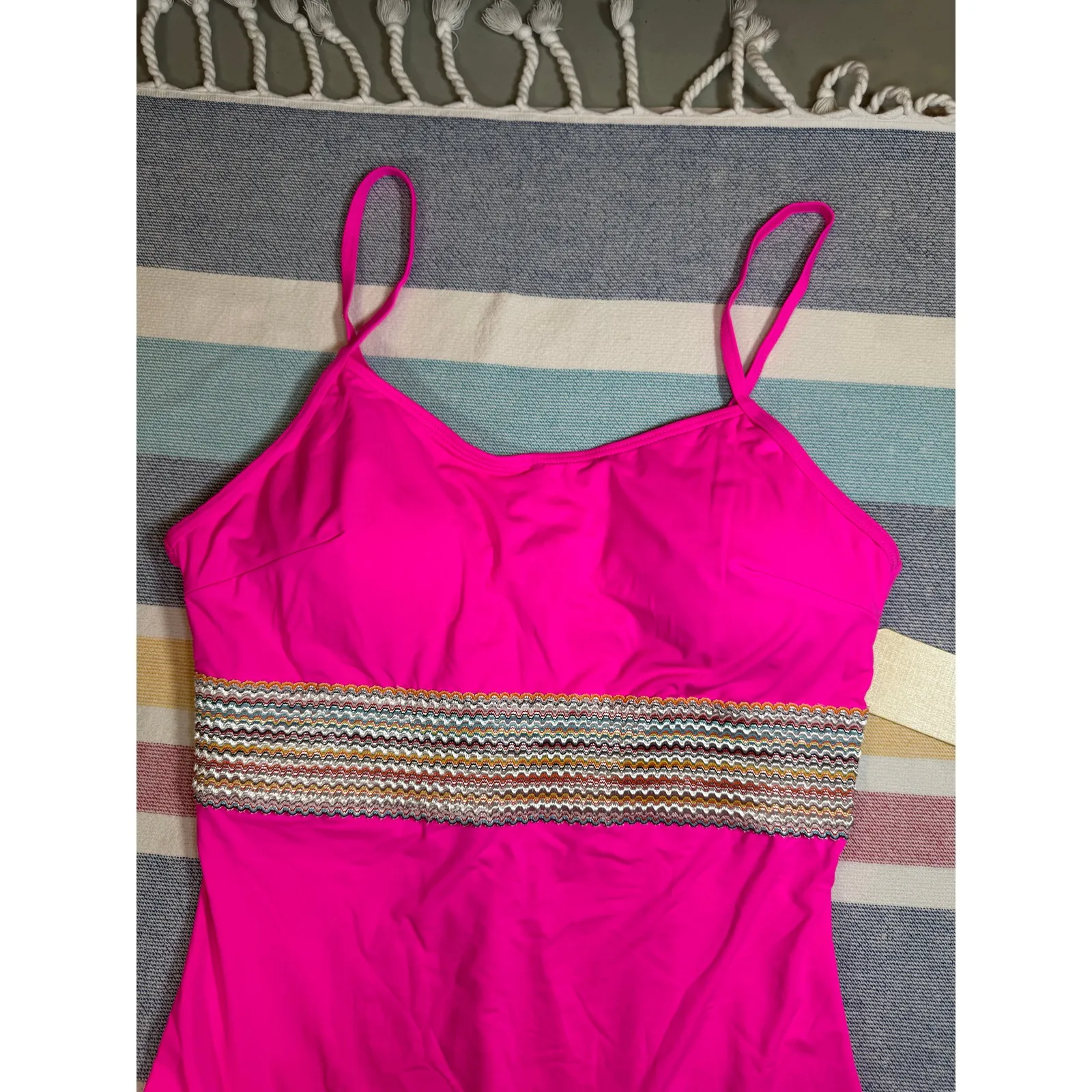 NWT Hot Pink One Piece Swimsuit with Rainbow Smocked Band – Size M Size M - Image 2