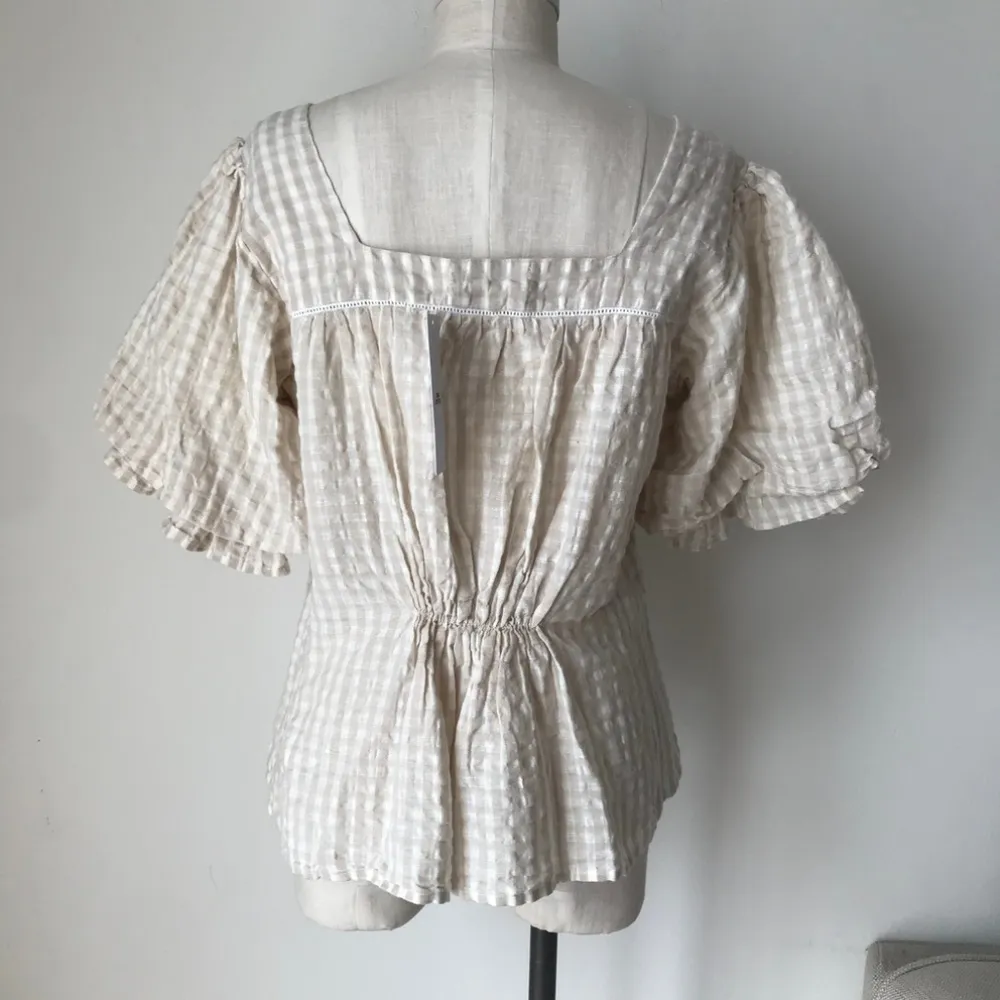 UO Tessa Gingham Seersucker Puff Sleeve Top - Image 7
