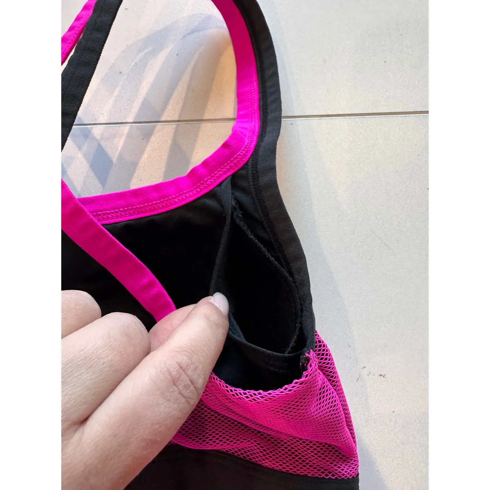 Josie Natori Black‎ Pink Strappy Sports Bra Padded Racerback Support 34B C - Image 6