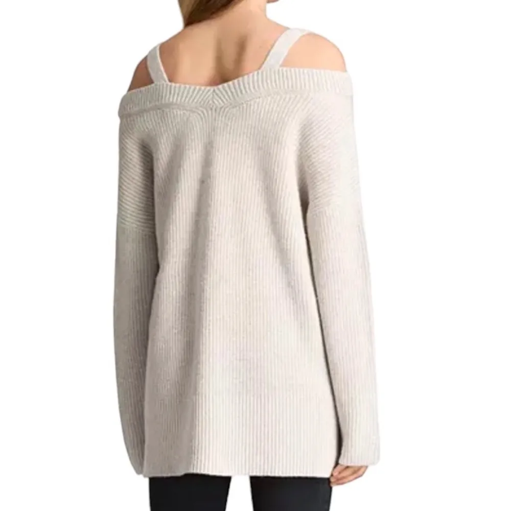 All Saints Dasha V Neck Cold Shoulder Cashmere Wool Blend Sweater Off White XS - Image 5