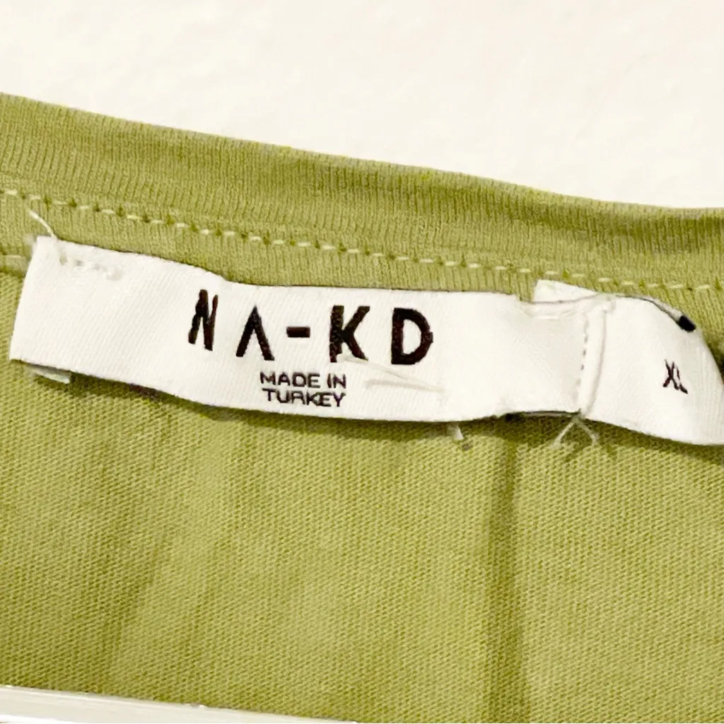 NA-KD Size XL Cotton‎ Logo Print Tshirt in Sage Green - LGREEN - Image 3