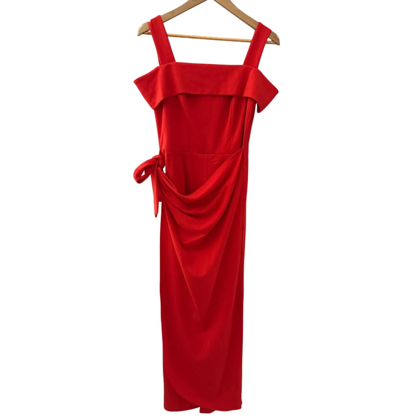 Marina Cold Shoulder Faux Sarong Waist Tie Overlay Jumpsuit Red‎ Size 4 Red - Image 7