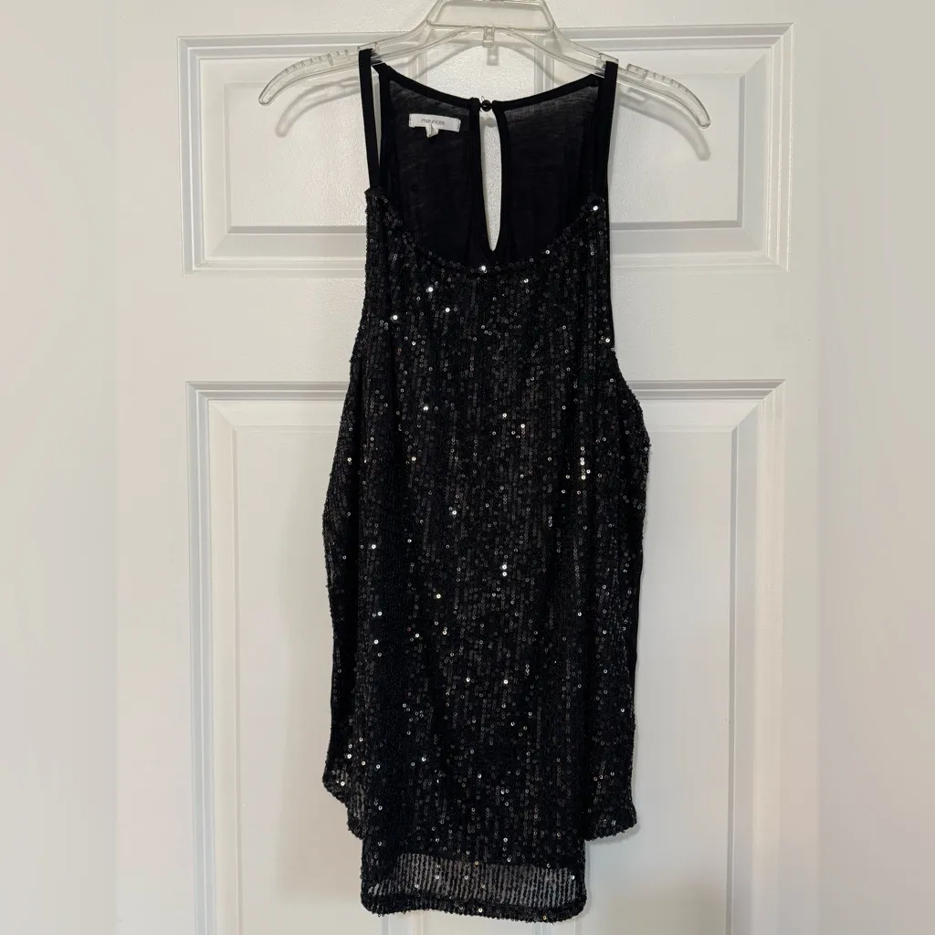NWOT Maurice’s High Neck Black Shiny Sequin Sparkly Keyhole Back Party Tank XL - Image 2