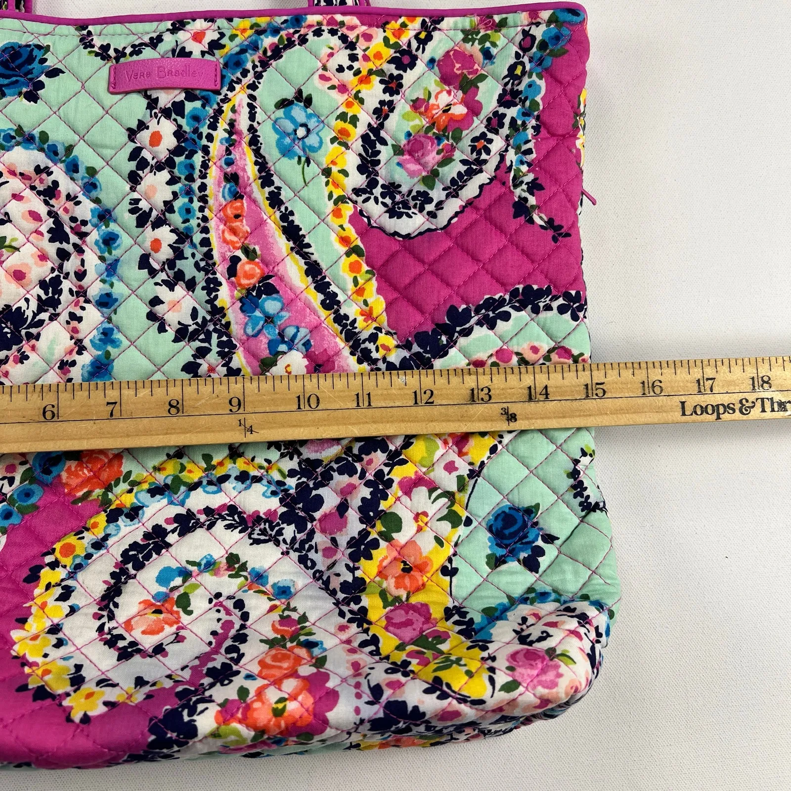 Vera Bradley Quilted Original Tote Bag Glenna Butterfly Paisley Pink Blue - Image 4