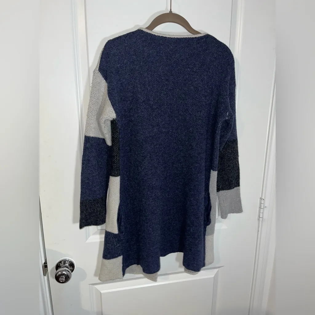 Women’s Colorblock Panel Patchwork BlueGrey Pockets CozySoft Knit Cardigan SzS-M - Image 2