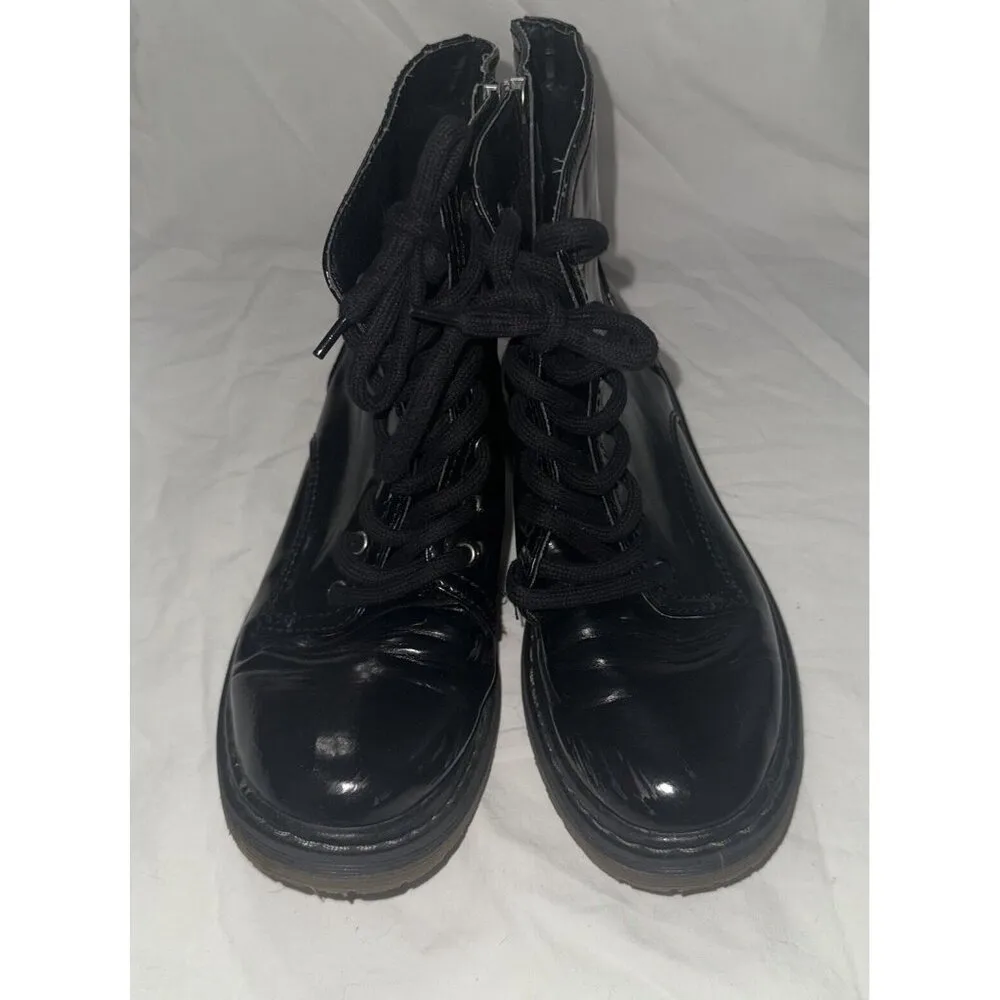 Aeropostale Boots Womens Size 9 Black Faux Patent Leather Combat Goth Grunge - Image 2