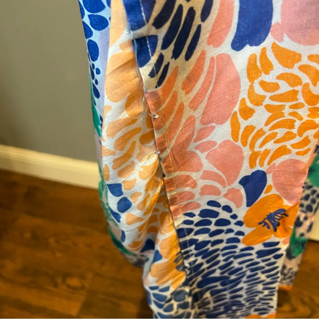 Oliphant L Silk cotton Blend ruffle v neck maxi dress floral multicolor ALTERED Blue Size L - Image 11