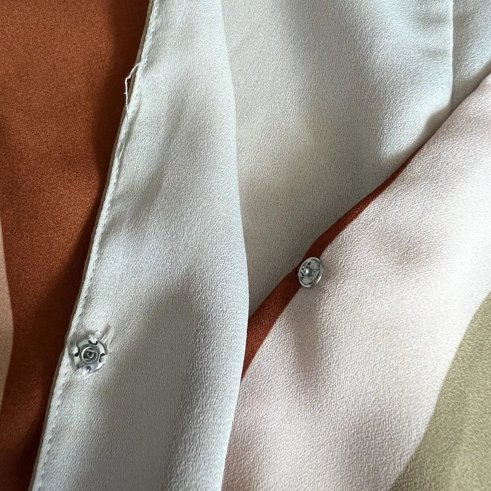 4Siennai Womens Size M Short Sleeve Wrap Blouse Striped Brown Earth Shades Size M - Image 9