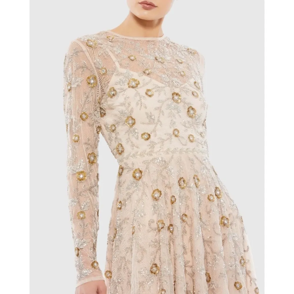 Mac Duggal 10799 Beaded Illusion High Neck Long Sleeve A Line Dress Size 14 NWT - Image 3